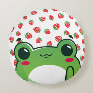 Cojín Redondo Rana de fresa de Kawaii