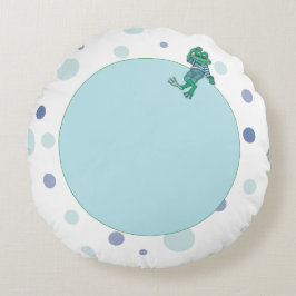 Cojín Redondo Rana en jeans, cumpleaños, puntos de polka