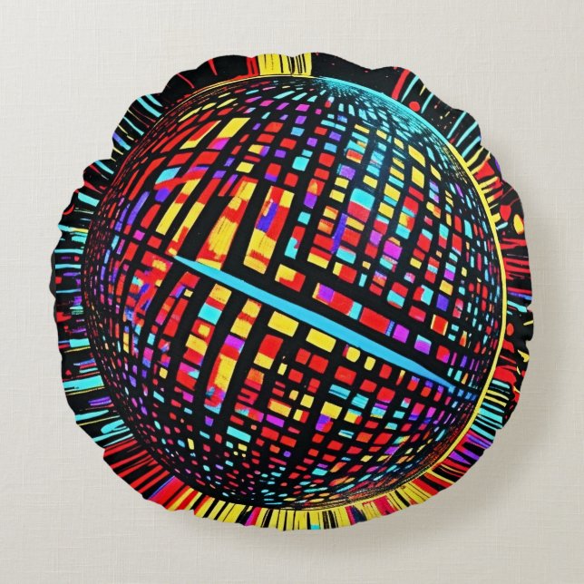 Cojín Redondo Ranura cósmica: Pelota Disco Lino Cut (Anverso)