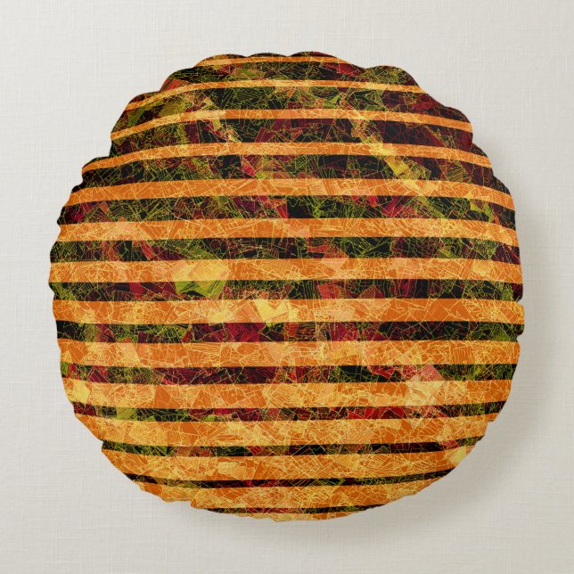 Cojín Redondo Raras rayas naranjas y pequeños cuadrados en línea (Anverso)
