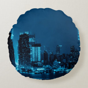 Cojín Redondo Rascacielos del centro de Manhattan y la ciudad de