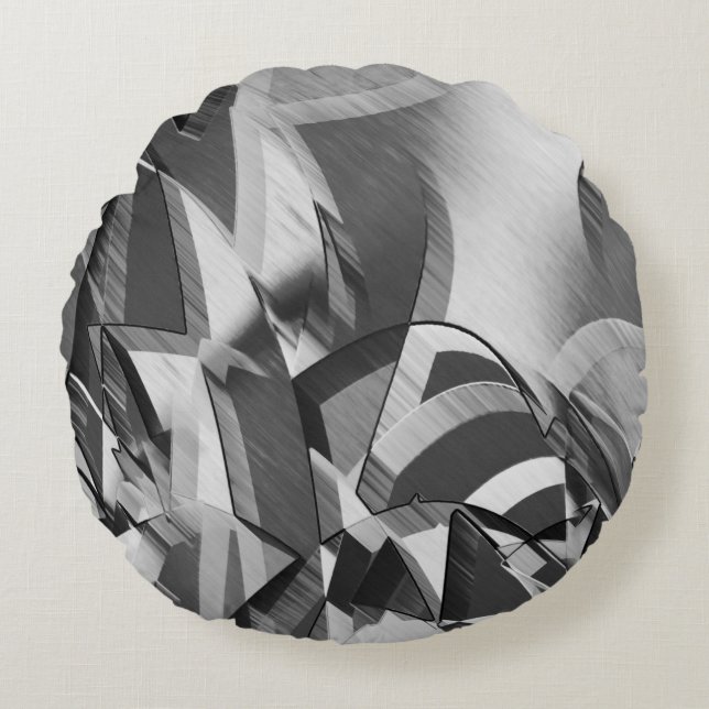 Cojín Redondo Rasgos grises sobre la imagen negra con llovizna (Anverso)