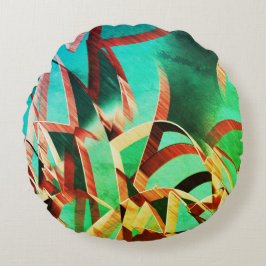 Cojín Redondo Rasgos marrones sobre verde o aguamarina