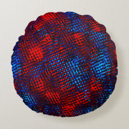 Cojín Redondo Rasgos rojos y azules cruzados en cuadrados o cubo