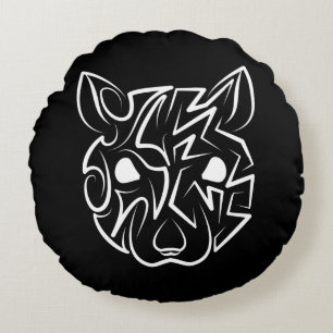 Cojín Redondo Rata tribal negra y blanca