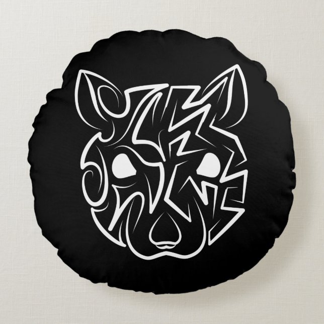 Cojín Redondo Rata tribal negra y blanca (Anverso)