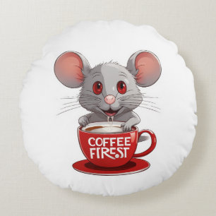 Cojín Redondo Ratón Adorable con Cafeína en Taza Roja