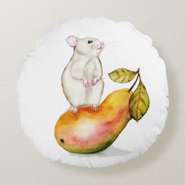 Cojín Redondo Ratón Encantador en una Pera (Anverso)