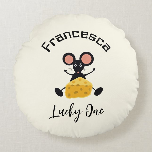 Cojín Redondo Ratón pequeño con queso (Anverso)
