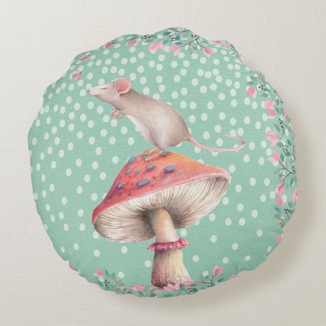 Cojín Redondo Ratón soñado: Ilustracion acuarela (Reverso)