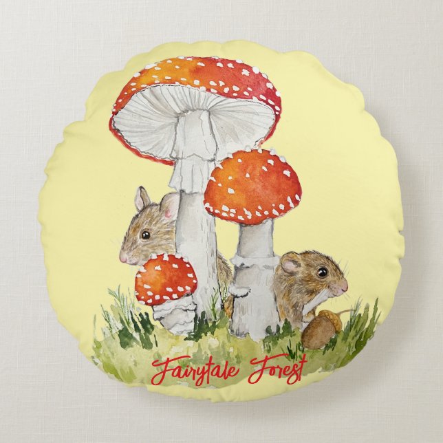 Cojín Redondo Ratones y setas forestales (Anverso)
