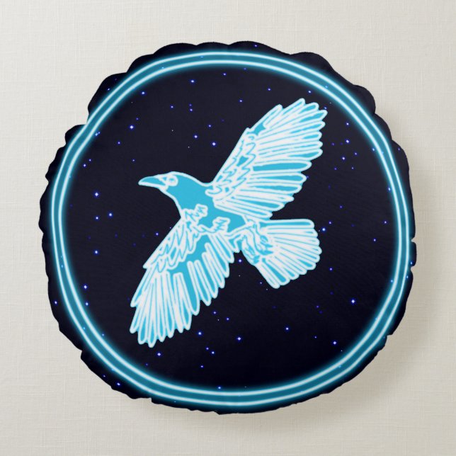 Cojín Redondo Raven Azul Sobre Las Estrellas (Anverso)