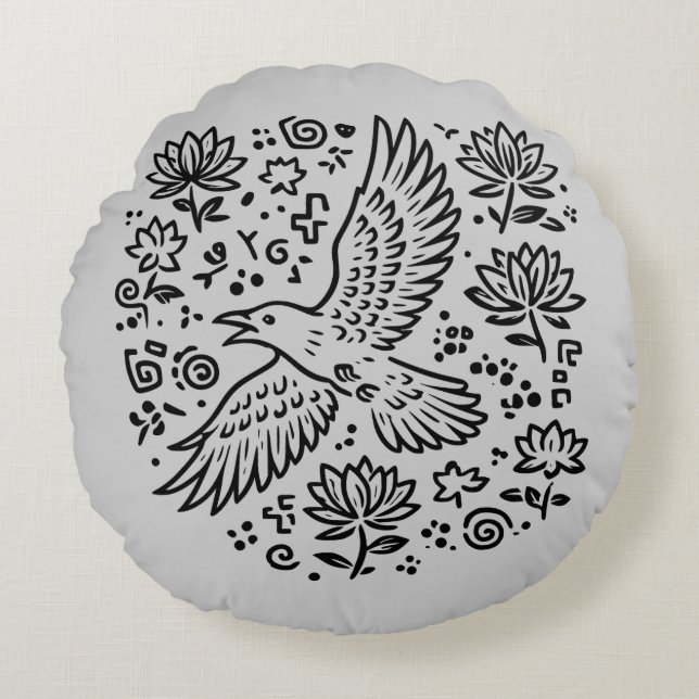 Cojín Redondo Raven of Transformation (Anverso)