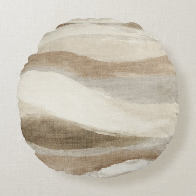 Cojín Redondo Rayas abstractas onduladas crema marrón (Anverso)