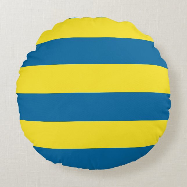 Cojín Redondo Rayas | Azul y Amarillo | PERSONALIZABLE (Anverso)