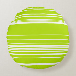 Cojín Redondo Rayas complejas en verde limón y blanco