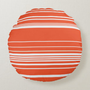 Cojín Redondo Rayas complejas - Naranja y blanco