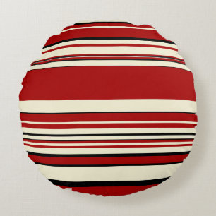 Cojín Redondo Rayas complejas - rojo y crema