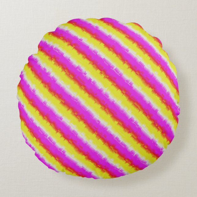 Cojín Redondo Rayas de arco iris rosado de Artdeco (Anverso)