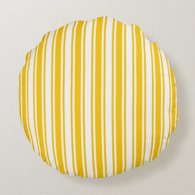 Cojín Redondo Rayas de caramelo amarillo y blanco (Reverso)