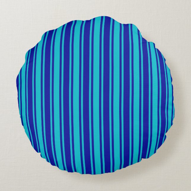 Cojín Redondo Rayas de caramelo azul turquesa (Reverso)