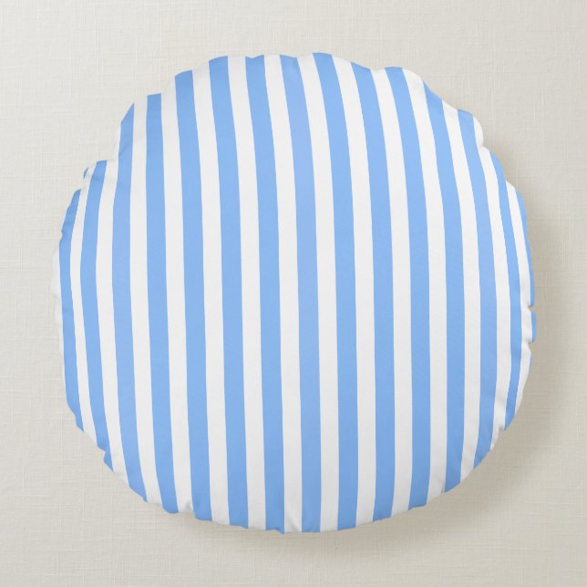 Cojín Redondo Rayas de caramelo azul y blanco (Anverso)