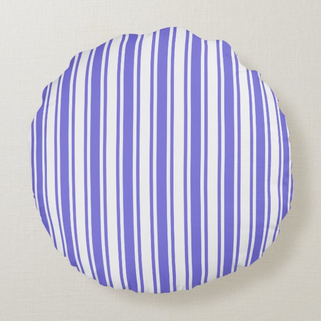 Cojín Redondo Rayas de caramelo azul y blanco (Reverso)