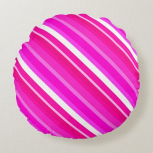 Cojín Redondo Rayas de caramelo en capas - rosa y fucsia