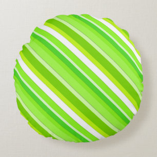 Cojín Redondo Rayas de caramelo en capas - verde limón y blanco
