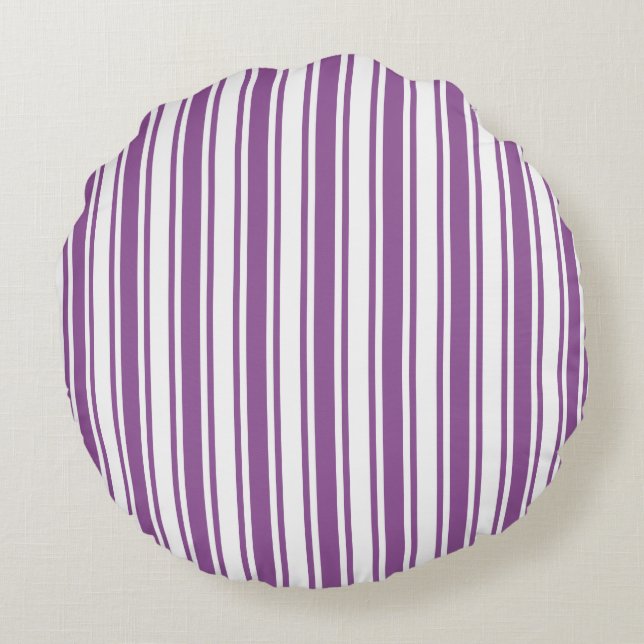 Cojín Redondo Rayas de caramelo morado y blanco (Reverso)
