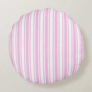 Cojín Redondo Rayas de caramelo rosa claro y blanco