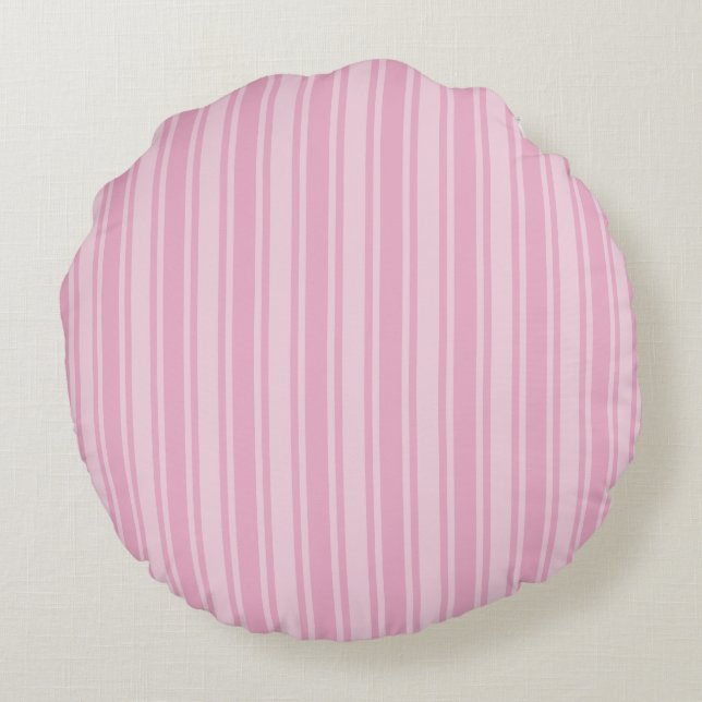 Cojín Redondo Rayas de caramelo rosa pálido (Reverso)