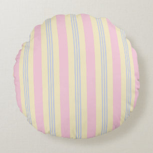 Cojín Redondo Rayas de Caramelo - Rosa pastel, azul y amarillo