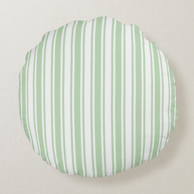 Cojín Redondo Rayas de caramelo verde claro y blanco (Reverso)