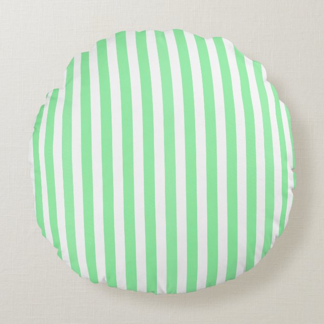 Cojín Redondo Rayas de caramelo verde y blanco (Anverso)