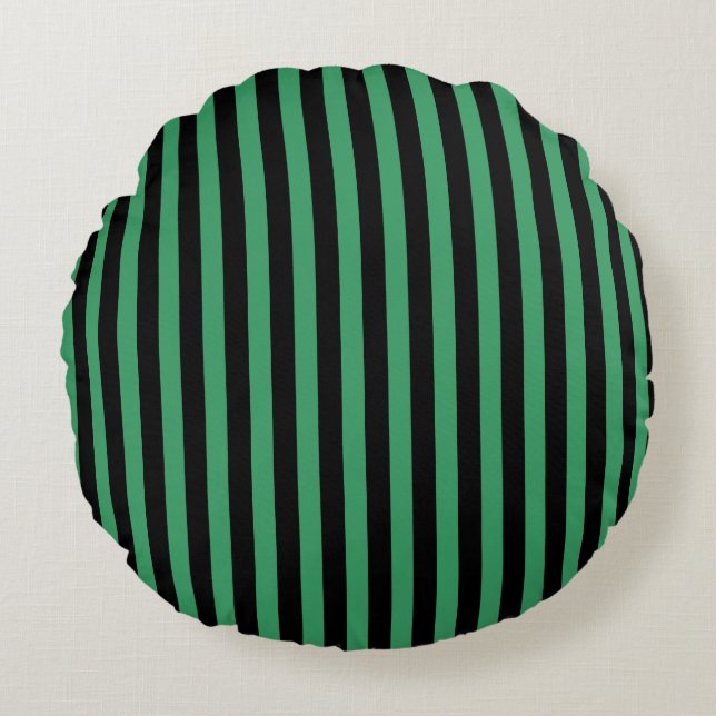 Cojín Redondo Rayas de caramelo verde y negro (Anverso)