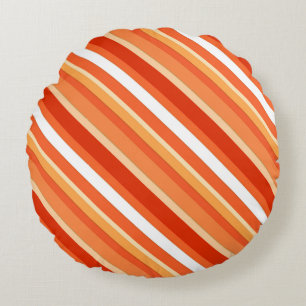 Cojín Redondo Rayas de caramelos estratificadas - naranja y blan