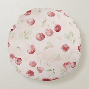 Cojín Redondo Rayas de Cerezas Rojas Crema