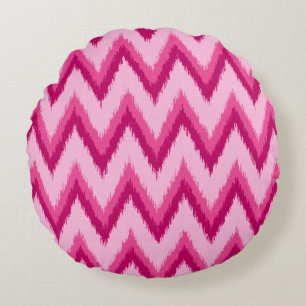 Cojín Redondo Rayas de Chevron Ikat - Fuchsia y Rosa Pálido