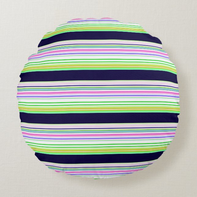 Cojín Redondo Rayas de color azul y liso (Anverso)