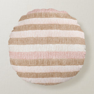 Cojín Redondo Rayas de color beige crema rosa
