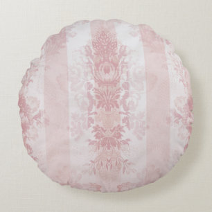 Cojín Redondo Rayas de Damasco blancas y rojas en satén