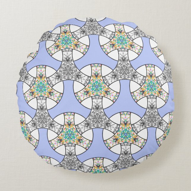 Cojín Redondo Rayas de entrelazado de mosaico inmaculado (Anverso)