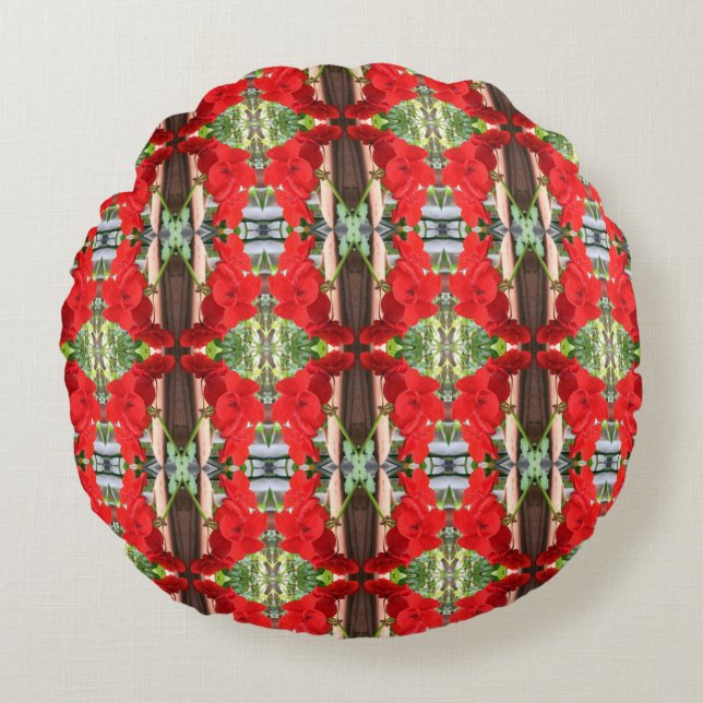 Cojín Redondo Rayas de Geranio Rojo (Anverso)