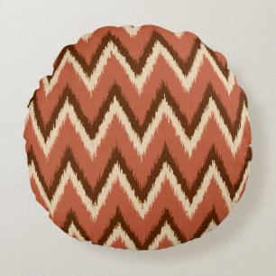 Cojín Redondo Rayas de Ikat Chevron - moho, Brown y beige