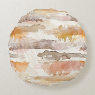 Cojín Redondo Rayas de melocotón pomelo crema cacao bronceado