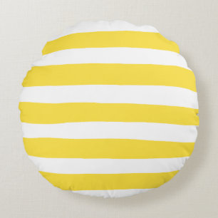 Cojín Redondo Rayas desiguales - Amarillo limón y blanco