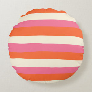 Cojín Redondo Rayas desiguales - rosa, Naranja y crema