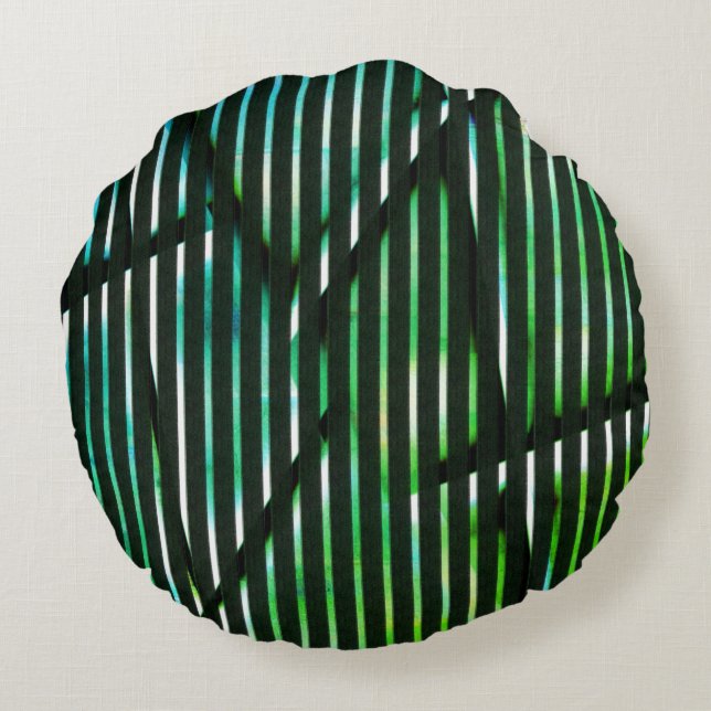 Cojín Redondo Rayas gruesas sobre diseño abstracto de manchas ve (Reverso)