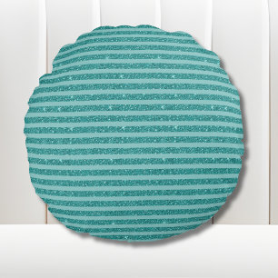 Cojín Redondo Rayas Horizontales de Estilo con Brillo Verde Azul